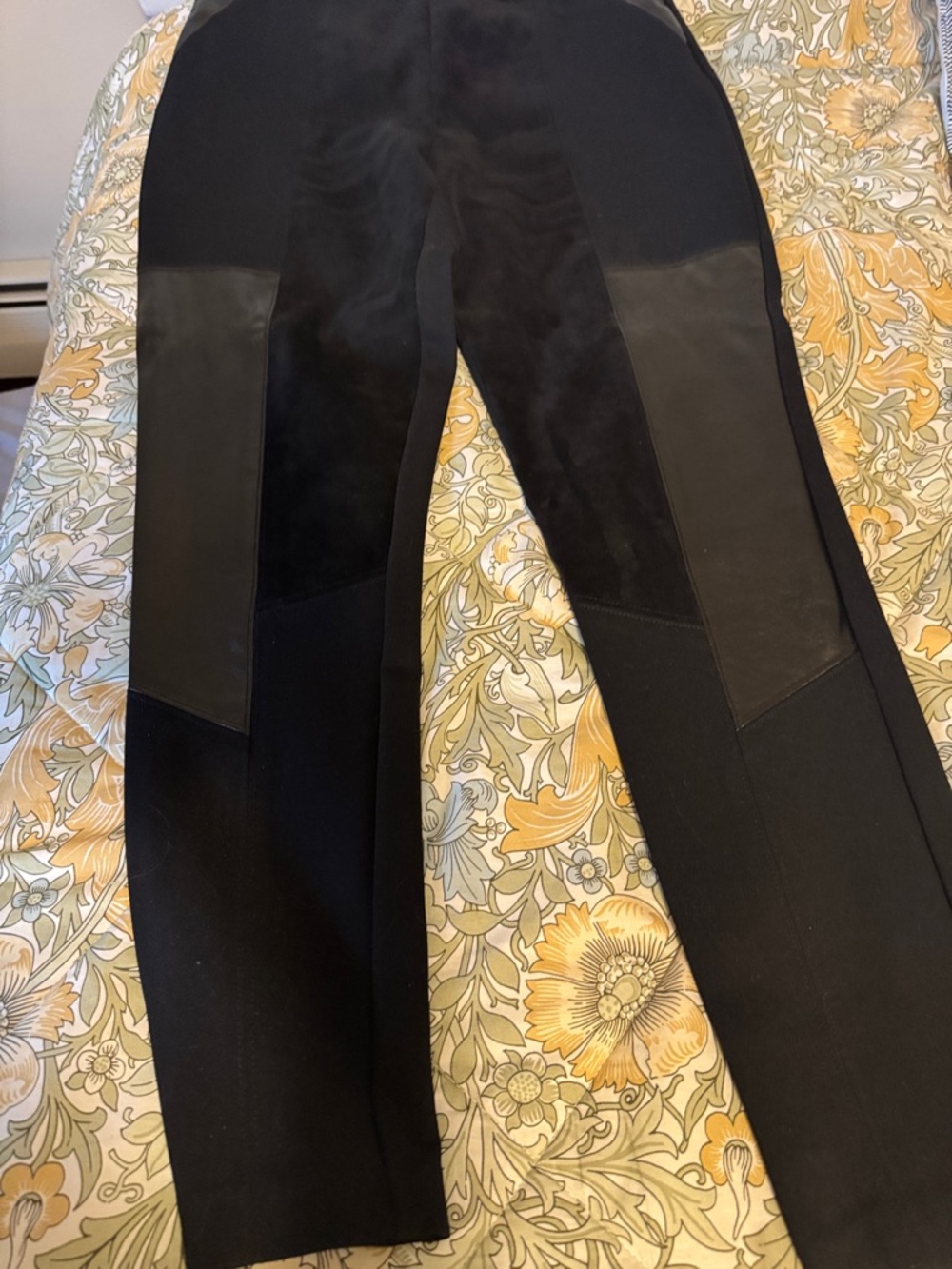 Bar III Black Straight-Leg Ponte Pants with Faux-Leather Knee Panels